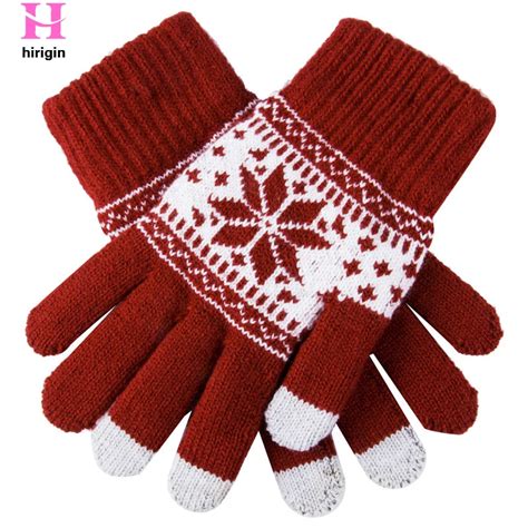 HIRIGIN 2017 Warm Winter Christmas Gloves Knitted Touch Gloves Snowflake Printed Men Women ...