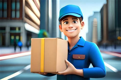 Premium Photo 3d Illustration Delivery Man Holding Cardboard Box