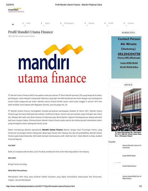 Profil Mandiri Utama Finance Mandiri Pinjaman Dana Keuangan Gerak