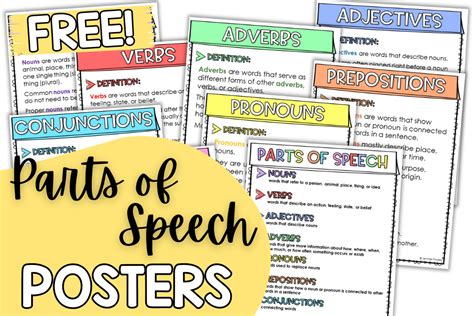 Free Parts Of Speech Posters Teaching With Jennifer Findley