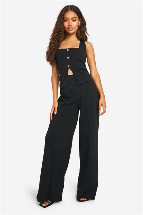 Stretch Crepe Wide Leg Trousers Boohoo Uk