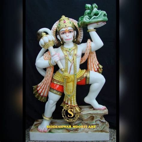 Golden Gold Plated Lord Veer Bajranbali Hanuman Marble Statue For