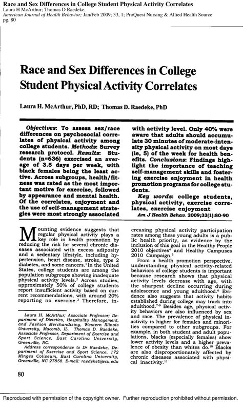 PDF Race And Sex Differences In College Student Physical Activity Correlates