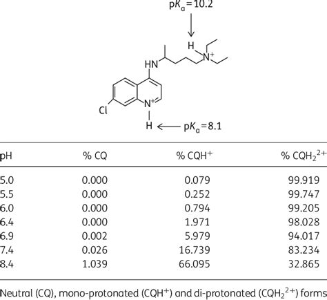 Percentages Of Protonated Forms Of Chloroquine At Different Phs Download Table