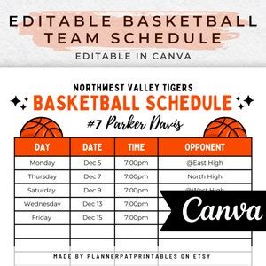 Editable Basketball Schedule Template, Practice Calendar, Canva - Etsy