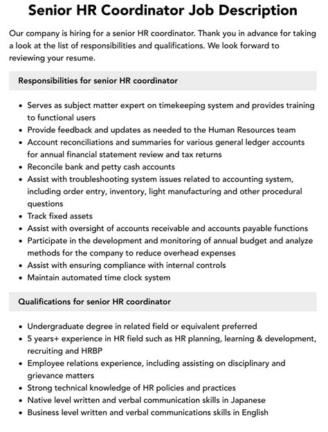 What Are The Roles And Responsibilities Of Hr Coordinator