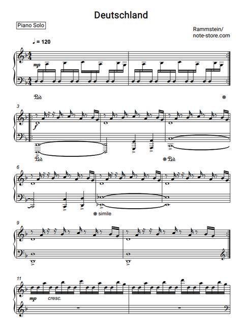 Rammstein Deutschland Sheet Music For Piano Pdf Piano Solo