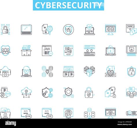 Cybersecurity Linear Icons Set Encryption Firewall Malware Phishing