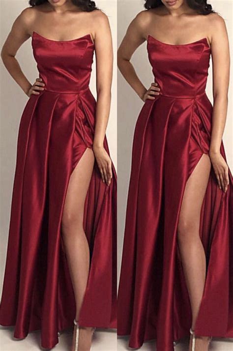 Strapless Bodice Corset Long Satin Leg Split Evening Dresses Pretty