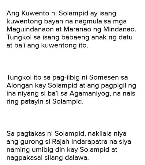 Iba Pa Pangyayari Sa Kwento Ni Solampid Brainlyph