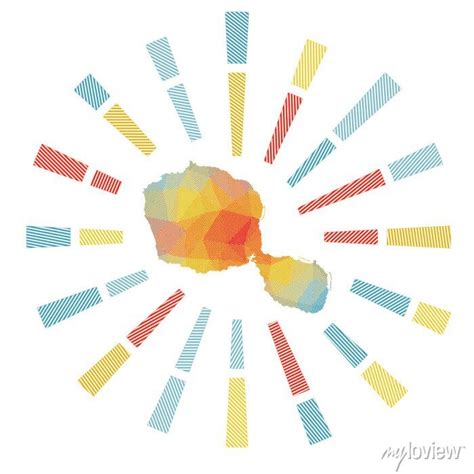 Tahiti Sunburst Low Poly Striped Rays And Map Of The Island Pinturas