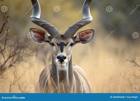 Easily Identifiable by His Majestic Horns. a Male Kudu on the Plains of ...