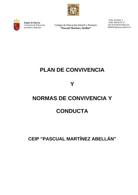 PDF PLAN DE CONVIVENCIA Y NORMAS DE CONVIVENCIA Y k La educación