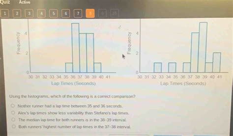 Quiz Active 1 2 3 4 5 6 7 8 9 10 Lap Times Seconds Lap Times Seconds