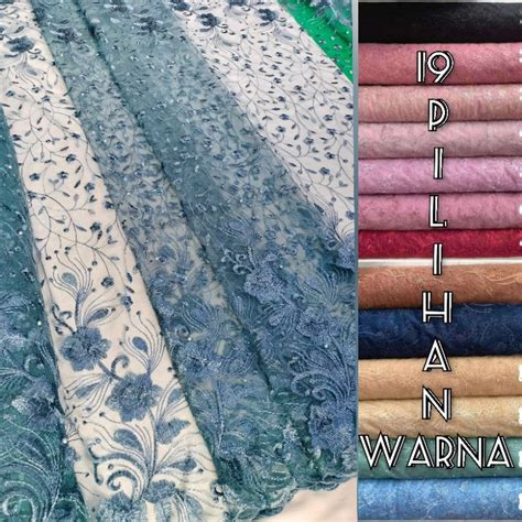 Jual Brokat Tile Akar Mutiara Double Pinggir Bahan Kebaya Tulle