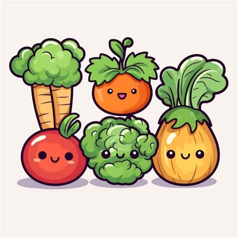 Premium Ai Image Cartoon Vegetables With Faces And Eyes Are Grouped