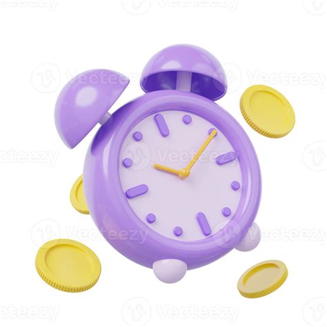 3d Alarm Clock Money Coin Purple Vintage Clock With Twin Bell At 10