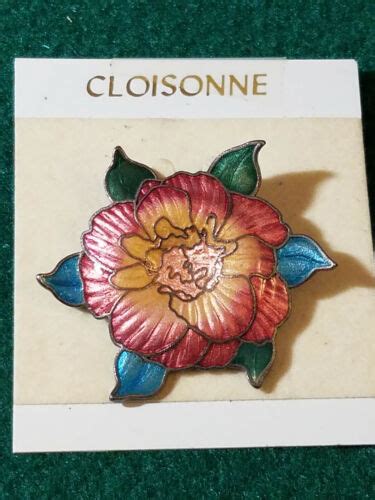 Vintage Cloisonne Enamel Brooch Gem