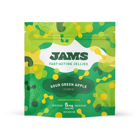 Jams Fast Acting Jellies Sour Green Apple Gummies Sativa 100mg