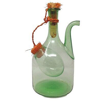 Italian Green Glass Wine Decanter Bottle Ice Chamber Hand Blown Vtg