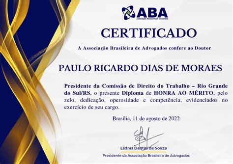 Diploma De Honra Ao M Rito Dias E Paim Advogados