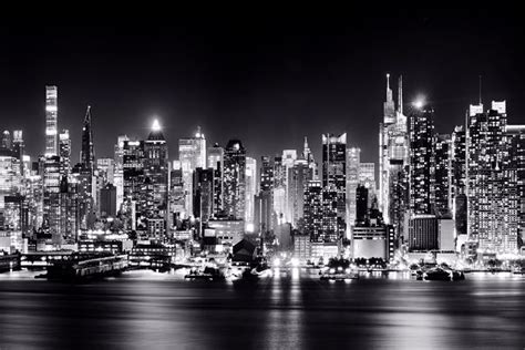 New York Skyline Of Midtown Manhattan At Night Framed Photo By Andrew