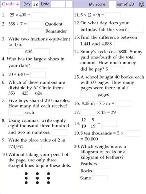 Mental Math Grade 4 Day 32 Mental Math Mental Maths Worksheets 4th