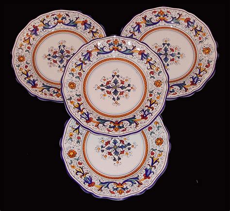 Deruta Pottery Hand Painted Ricco Pattern Dinner Plates Set Of A Ebay