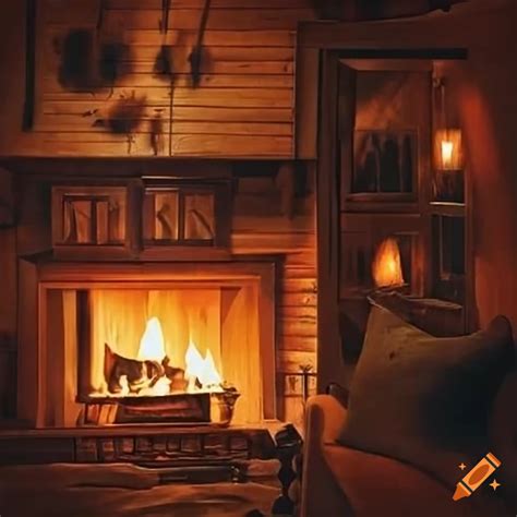 Cozy Cabin Living Room With Fireplace On Craiyon