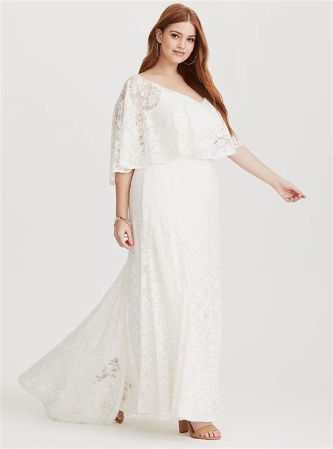 Ivory Lace Capelet Wedding Dress Stretch Lace Dress Floral Chiffon