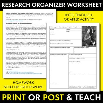 Lorraine Hansberry Author Study Worksheet, Easy Biography Activity, CCSS