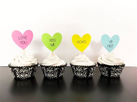 Conversation Hearts Cupcake Toppers For Valentine S Day Etsy