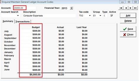 General Ledger Account Codes