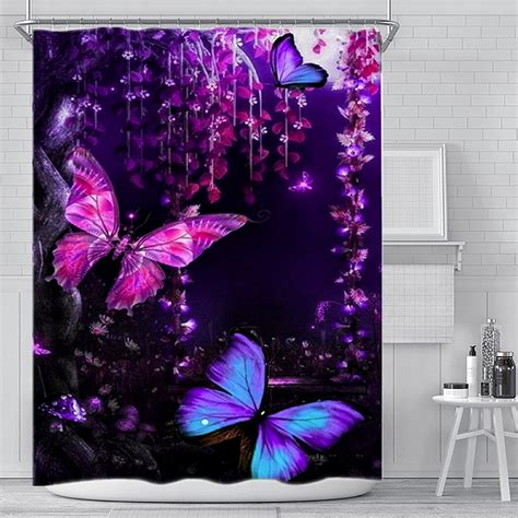 Sonernt Butterfly Shower Curtain For Bathroom With Wisteria Purple