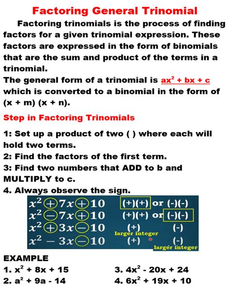 Factoring General Trinomial Pdf