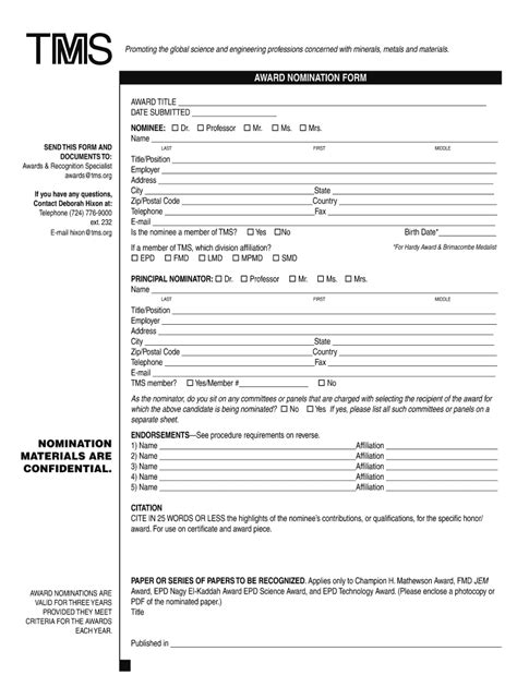 Fillable Online Nomination Form Tms Fax Email Print Pdffiller