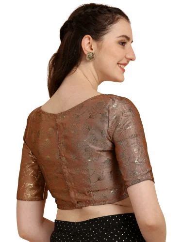 Brown Ladies Jacquard Motifs Boat Neck Readymade Blouse Size 32 At Rs