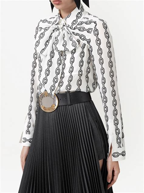 Burberry Chain Print Pussy Bow Blouse Farfetch