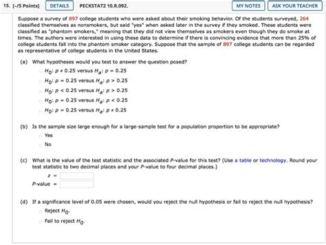 Solved 15 5 Points Details Peckstat2 10r092 My Notes