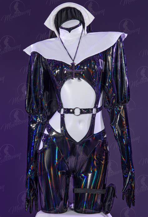 Gothic Nun Sexy Lingerie Set Halloween Sexy Cutout Bodysuit Jumpsuit Costume