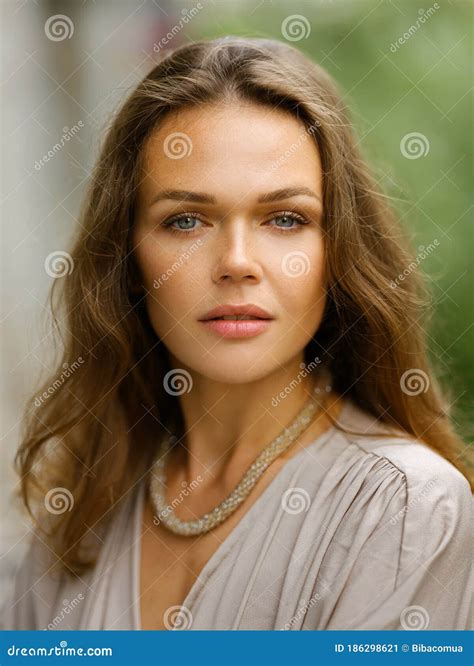 Closeup Portrait Of Pretty Woman Looking At Camera Stock Image Image