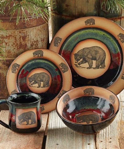 Forest Bear Pottery Rustic Dinnerware Set Bear Dinnerware Rustic