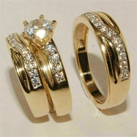 Jewellery And Watches Fine Jewellery Diamond Wedding 10k Yellow Gold Fn Trio His Her Bridal Band