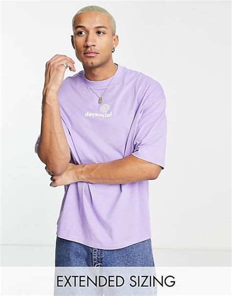 Asos Daysocial Oversized T Shirt With Chest Logo In Violet Asos