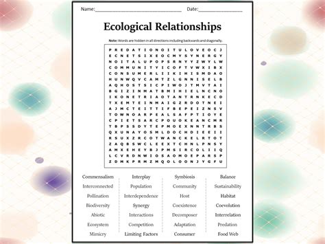 Ecological Relationships Word Search Puzzle Worksheet Activity Teaching Resources