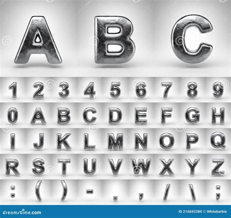 Iron Alphabet On White Background 3d Letters Numbers And Font Symbols