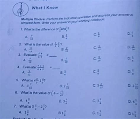 What I Know Multiple Choice Perform The Indicated Operation And Express