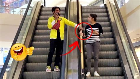 Touching Strangers Hnads 😜 On The Escalator Hand Touching On