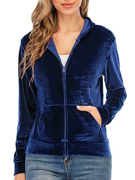 Womens Warm Velvet Zip Hoodie Sweatshirt Long Sleeve Hoodie Velour Jacket Jumper Hoodies Tops