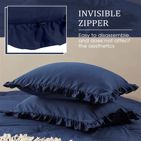 Harborest Queen Comforter Set Navy Ruffle Comforter For Queen Size